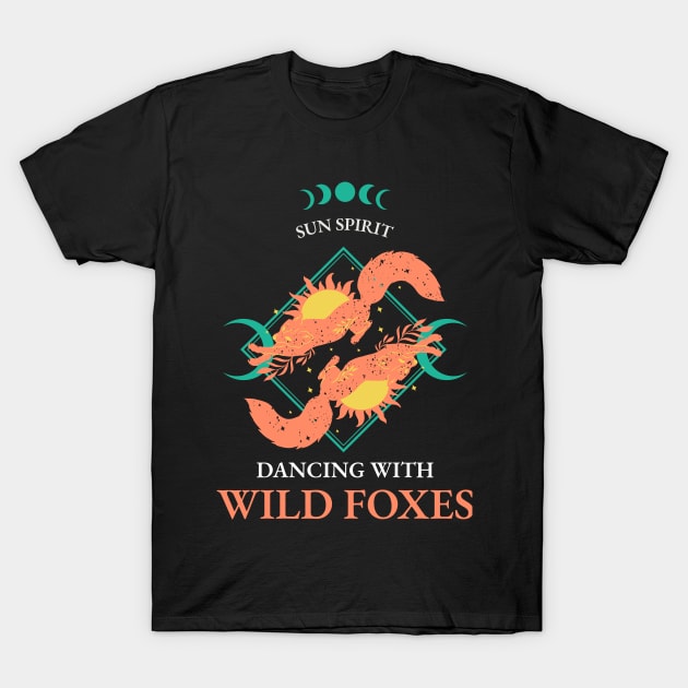 Dancing With Wild Foxes Design T-Shirt by ArtPace